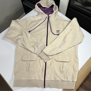 Adidas Womens X-Large Full Zip Sweatshirt Beige Hooded